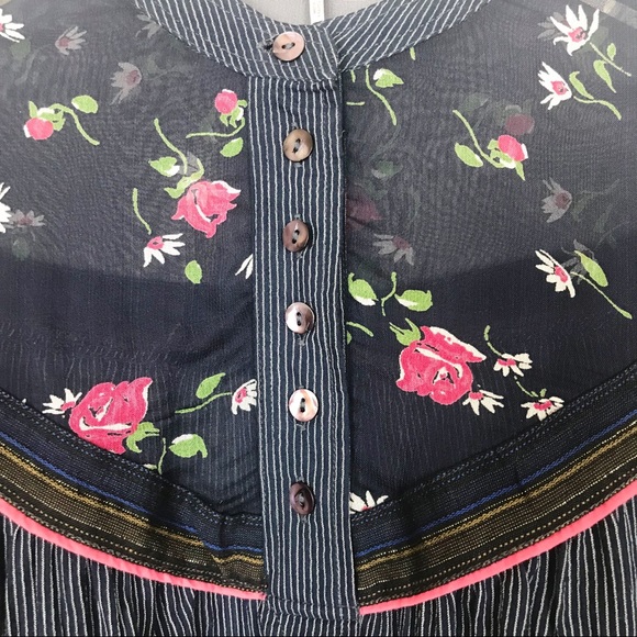 Free People | Striped and Floral Tunic Blouse - Picture 2 of 4